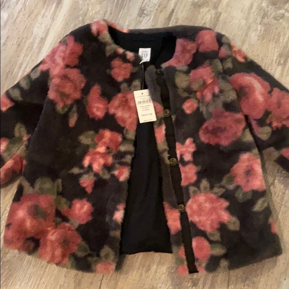 Baby Gap Faux Fur Floral Coat Sz 18-24 months NWT